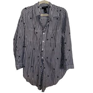 Karen Kane sz. med Black & White Striped Star Tie UP Blouse